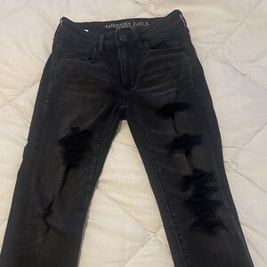 American Eagle Outfitters Dark Gray Distressed Skinny Jeans